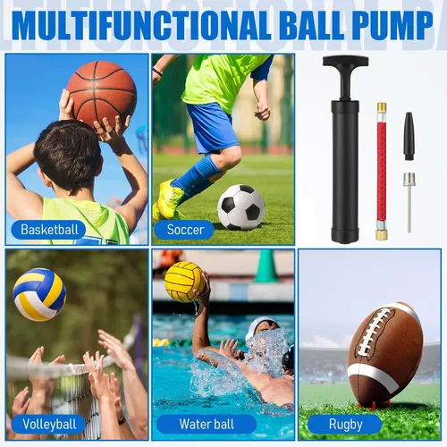 Vista 6 de Zhehao Kit de bomba de bola portátil de 10 pulgadas con boquilla de aguja y manguera de extensión para fútbol, fútbol, baloncesto, voleibol, globo