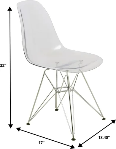 Vista 3 de LeisureMod Cresco - Comedor acrílico, base Eiffel cromada moderna y diseño de respaldo curvo, silla auxiliar ergonómica y ligera para el hogar