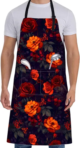 Vista 7 de Delantal floral de margaritas blancas para mujer, 28 x 33 pulgadas, delantales de cocina de primavera fresca con 2 bolsillos, tela Oxford, delantal