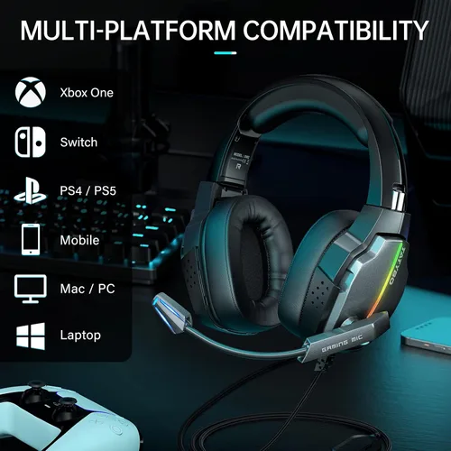 Vista 6 de New Gaming Headset for PC PS4 PS5 Xbox One Switch Stereo PS4 Headset with 90 Rotatable Earpads Noise-Cancelling Mic