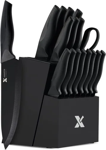 Vista 7 de XANAPON Juego de cuchillos de cocina de 14 piezas, acero inoxidable alemán de alto carbono, cubiertos aptos para lavavajillas con afilador