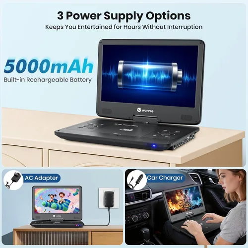 Vista 7 de WONNIE Reproductor Blu Ray portátil de 16.9 pulgadas con pantalla giratoria grande Full HD de 14.1 pulgadas 1080P, reproductor de DVD Blu-ray