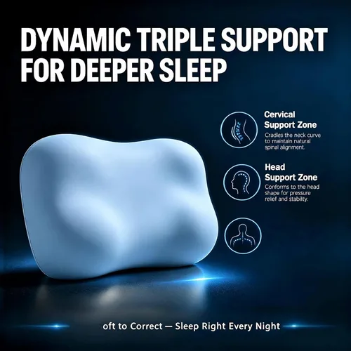 Vista 3 de Almohada cervical para aliviar el dolor de cuello, almohada ergonómica para dormir de lado y dormir profundo Azul