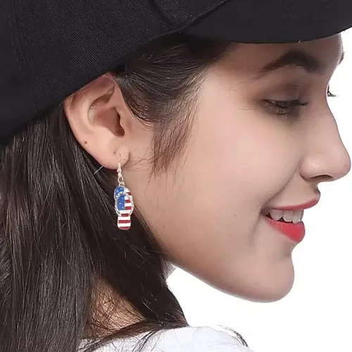 Vista 5 de Aretes patrióticos de bandera estadounidense, aretes colgantes para el día de la independencia, regalo de joyería para mujeres y niñas