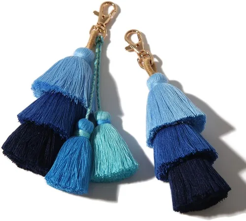 Vista 4 de Llavero colorido con borla para bolso Bohemia hecha a mano con flecos bonitos llaveros para mujeres, bolso y bolso