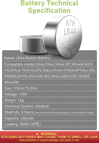 Vista 7 de POWEROWL Baterías LR44 de alta capacidad, paquete de 40 unidades, L1154F AG13 357 303 SR44 A76, pilas alcalinas de primera calidad con botón de 1,5 V
