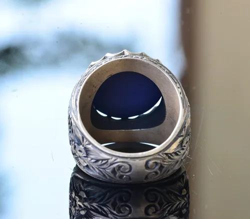 Vista 6 de Anillo de plata de ley con zafiro real estrella, con piedras preciosas
