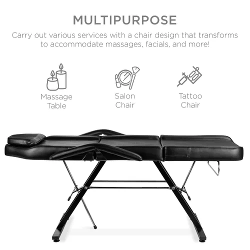 Vista 3 de Nueva camilla/silla de masajes, para barberías, tratamientos de belleza, faciales, tatuajes, equipo para salón, incluye banquito
