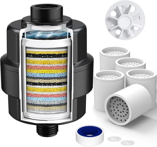 Vista 18 de Filtro de ducha de 20 etapas para agua dura, con 1 cartucho reemplazable, filtro de agua de ducha de alto rendimiento para eliminar cloro y flúor
