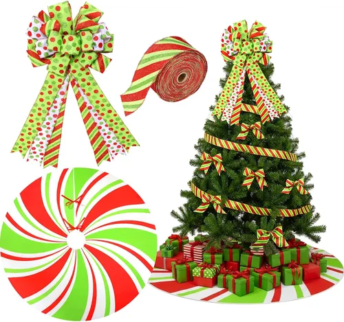 Vista 13 de Zomiboo Juego de decoración para árbol de Navidad incluye lazo de Navidad con bastón de caramelo, arco decorativo de 31.5 pulgadas, rojo y blanco