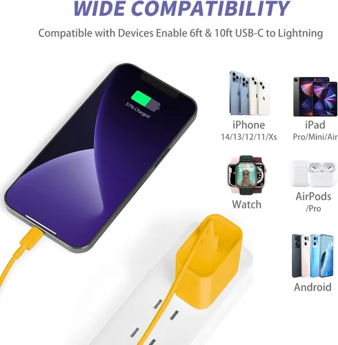 Vista 6 de Cargador de iPhone de carga rápida, [certificado MFi] Paquete de 20 W tipo C bloque de carga rápida con [10 pies y 6 pies] USB C a cable Lightning