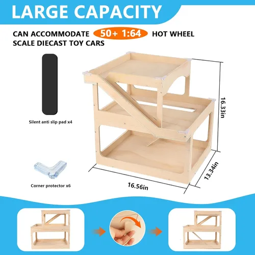 Vista 8 de Vitrina de madera para Hot Wheels Matchbox Storage Garage Hold 50+ Toy Car