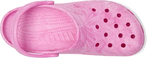 Vista 2 de Crocs Zuecos clásicos unisex para adultos con teñido anudado marmoleado, Remolino rosado, 10 mujer/8 hombre