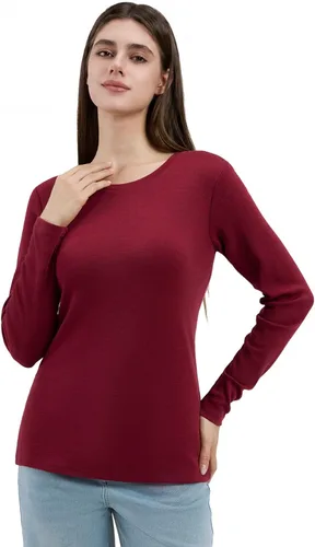 Vista 10 de 100% lana merino capa base mujer suave térmica manga larga camisa diaria Crema natural