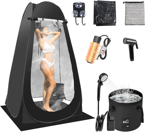 Vista 10 de Tienda de Campaña de Ducha Caliente Portátil para Acampar, Tienda de Privacidad Desplegable con Ducha de Camping Recargable con Calentador de Agua
