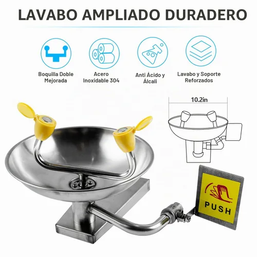 Vista 4 de Estación de lavado de ojos de montaje en pared de acero inoxidable 304 aprobada por OSHA