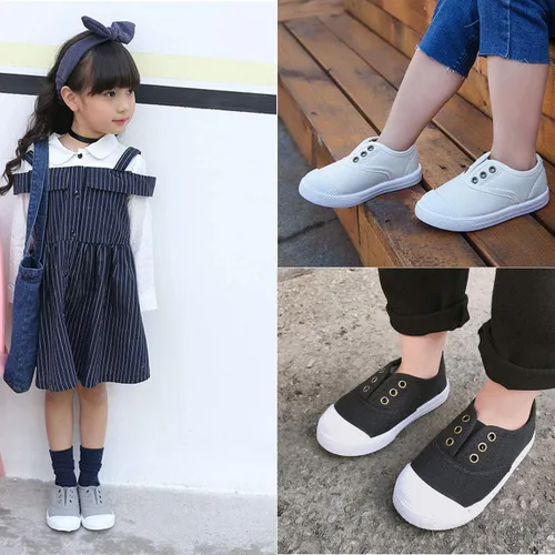 Vista 2 de E-FAK Zapatos para niños y niñas, tenis de lona sin cordones, ligeros, a la moda, casuales, para correr (niños pequeñosbebé)