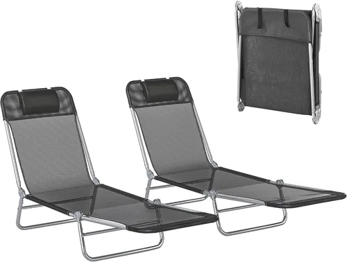 Vista 16 de Outsunny - Silla tumbona plegable, respaldo reclinable, color negro
