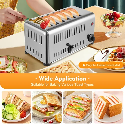Vista 9 de Tostadora de 6 rebanadas, tostadora de 1680 W con temporizador, ranuras extra anchas, utensilios de cocina de acero inoxidable, máquina de hornear