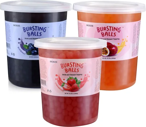 Vista 22 de Perlas Boba de fruta de la pasión, bolas de té explosivas, bebida y cobertura de postre, perlas de tapioca de burbujas de maracuyá para té