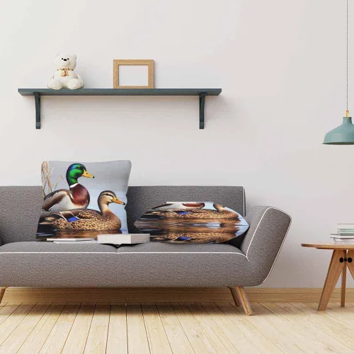 Vista 3 de Juego de 2 almohadas decorativas cuadradas con diseño de pato y pato verde para nadar en el lago para sofá y cama, para mujeres, hombres, niños
