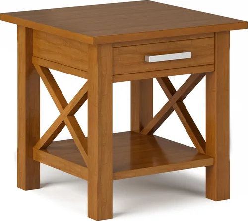 Vista 20 de SIMPLIHOME Kitchener - Mesa auxiliar cuadrada de madera maciza de 21 pulgadas de ancho, color marrón Contemporary accent table with X-design, a