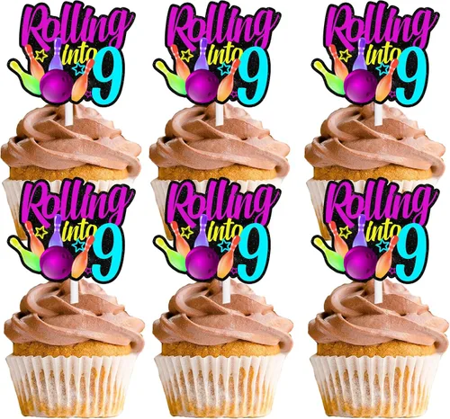 Vista 17 de 18 piezas de bola de boliche con purpurina, decoración de postre, magdalenas, boliches, 6 temas, suministros de decoración para niños y niñas
