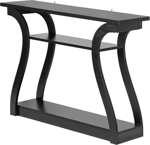 Vista 6 de Mesa consola de madera de 47 pulgadas, mesa auxiliar larga de 3 niveles con patas curvas, mesa de sofá estrecha para pasillos, salas de estar