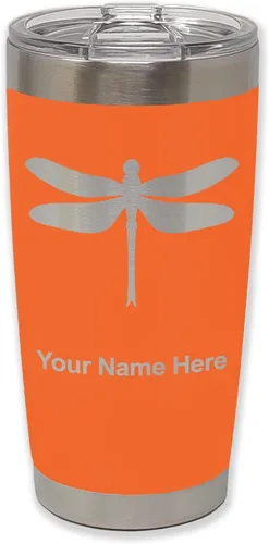 Vista 11 de LaserGram Vaso aislado al vacío de 20 onzas, libélula, grabado personalizado incluido (negro)