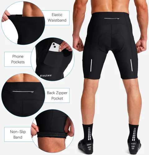 Vista 5 de Bikewa Pantalones cortos de ciclismo para hombre con acolchado 3D para ciclismo de carretera, ciclismo de montaña, ciclismo UPF 50+, bolsillos