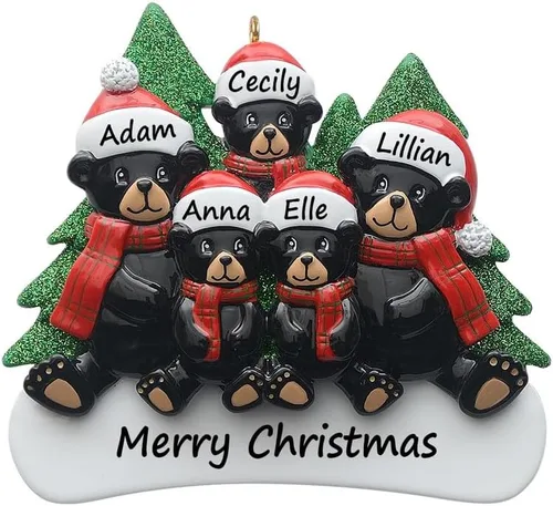 Vista 11 de Adorno personalizado de oso negro 2025 – Decoración de árbol de Navidad de familia de 2, animal del bosque, adorno de nuestra primera Navidad juntos
