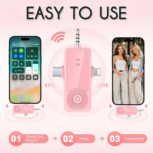 Vista 3 de 2 MINI Micrófono Lavalier Inalámbrico para iPhone/Android/Cámara Rosa