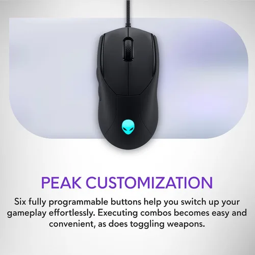 Vista 4 de Alienware Mouse inalámbrico profesional para juegos – Conectividad inalámbrica / USB para juegos de 2.4 GHz, DPI ajustable, tecnología de sensor