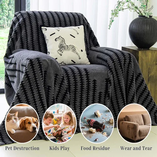 Vista 4 de Funda de sofá de forro polar Sherpa para perros, lavable, antideslizante, a prueba de mascotas, para sofá de 2 cojines, resistente a los arañazos