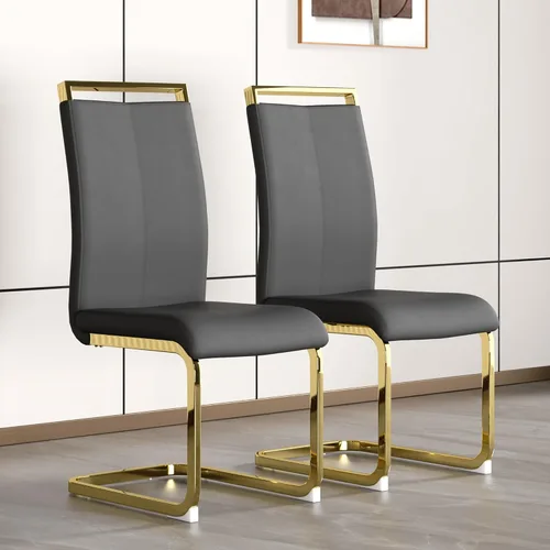 Vista 22 de Juego de 2 sillas de comedor, sillas de cocina, sillas sin brazos, sillas laterales de cuero y patas de metal con respaldo alto