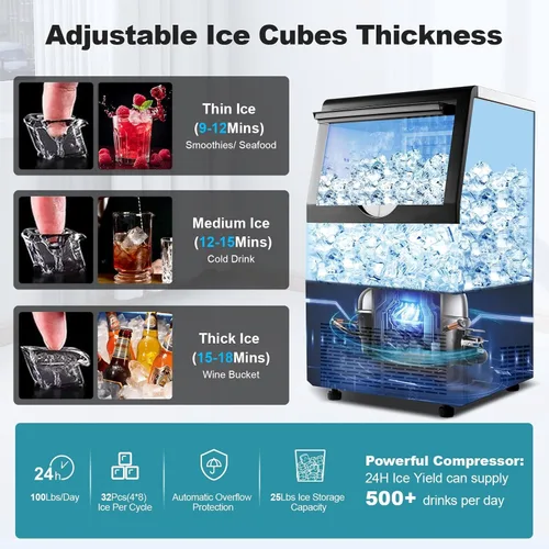 Vista 6 de Amzgachfktch Máquina de hielo comercial de 100 libras/24 horas, máquina de hielo autolimpiante, pantalla LED, luz azul, debajo