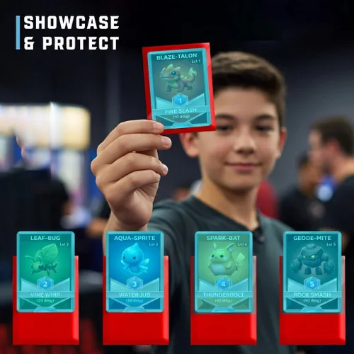 Vista 6 de CardGuard Fundas transparentes de alta calidad, 100 unidades, tamaño estándar para Pokémon, tarjetas deportivas, béisbol, fútbol y tarjetas Rojo
