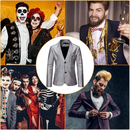 Vista 3 de BBAUER Trajes de lentejuelas, blazers inteligentes con muescas ligeras con botones regulares, blazer de lentejuelas con purpurina para club