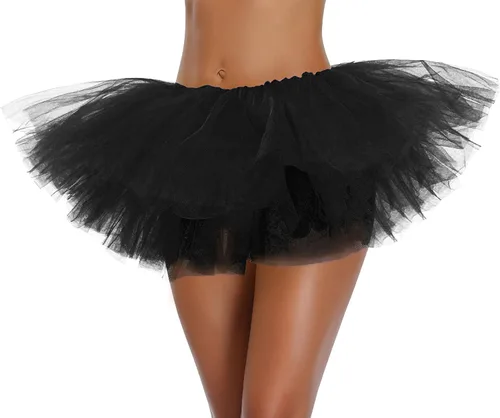 Vista 41 de Falda tutú de tul elástica clásica de 3, 4, 5 capas para mujer, adolescente, adulta Negro (3layer-Black)