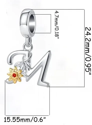 Vista 3 de Dijes de letras para pulseras con diseño de girasol dorado, inicial, alfabeto, mayúscula, cuentas, para cumpleaños