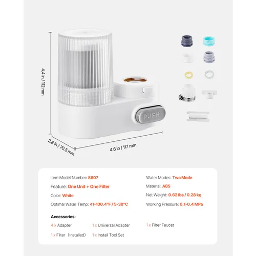Vista 7 de Happybuy Filtro de agua para grifo: purificador vertical con filtro de carbono, se adapta a la mayoría de grifos de fregadero, elimina el cloro