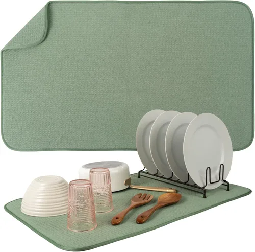Vista 11 de S&T INC. Tapete de microfibra para secado de platos, reversible y absorbente para cocina, de 16 x 18 pulgadas, color negro