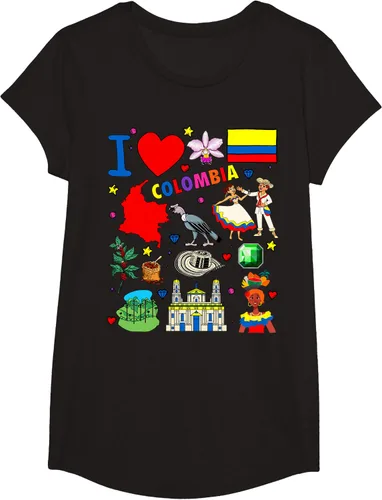 Vista 5 de Camiseta con diseño de bandera y mapa de I Love Colombia dibujada a mano