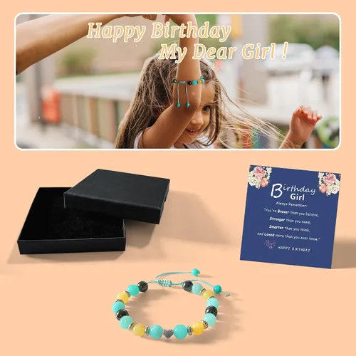 Vista 2 de Natural Stone Heart Bracelet, Birthday Gifts for Girls Her Sister Best Friend Granddaughter Niece Daughter Teens