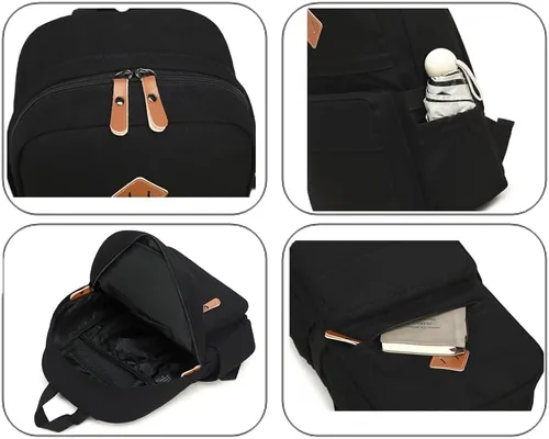 Vista 7 de Swacort Mochila para la escuela, mochila de viaje de lona ligera para mujer, mochila de viaje, regalo para niñas y niños, Negro(015), Mochilas