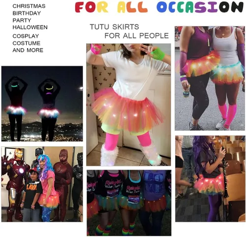 Vista 7 de Dmaiy Falda de tutú con luz LED para mujer, faldas brillantes en capas para carnaval, festival, disfraces, fiesta, actuación