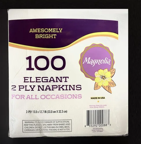 Vista 2 de Servilletas blancas elegantes de dos capas para uso diario, plegado 1/4, 13 x 12.7 pulgadas, Magnolia de Novex