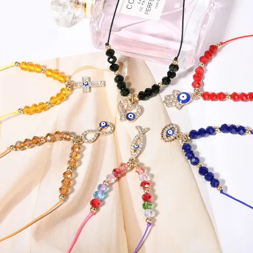 Vista 4 de Tacobear 24Pcs Evil Eye Bracelets Necklace Kit Women Teen Girl Jewelry Gift Bulk Adjustable String Crystal Alloy Handmade Braided Friendship