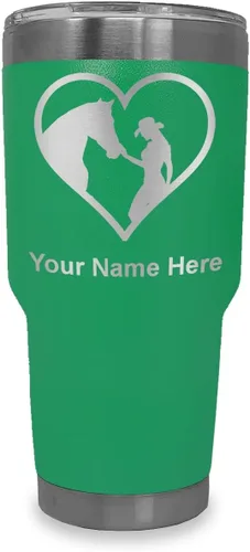 Vista 21 de LaserGram Vaso aislado al vacío de 20 onzas, corazón de vaquera de caballo, grabado personalizado incluido (negro)