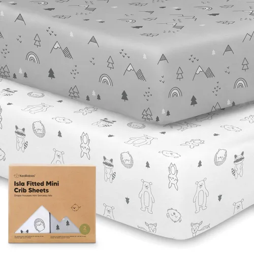 Vista 23 de Sábanas ajustadas para Pack and Play - Paquete de 2 sábanas mini para cuna para Pack N Play, colchón 38x26, ropa de cama suave y acogedora